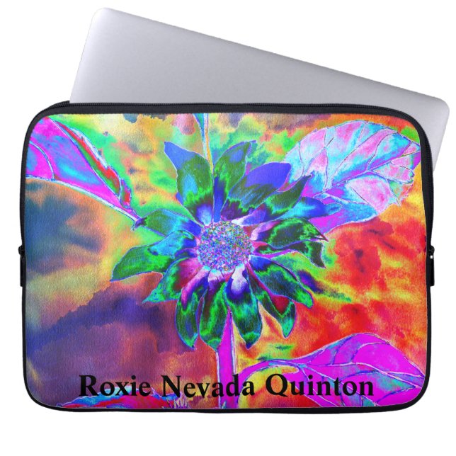 Abstrakte, farbenfrohe psychedelische Chakra-Sonne Laptopschutzhülle (Vorderseite)