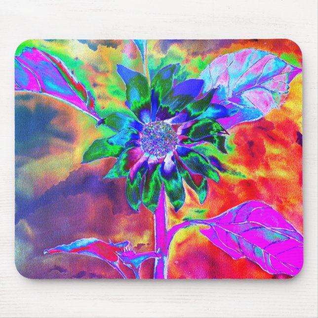 Abstrakte, farbenfrohe psychedelische Chakra-Sonne Mousepad (Vorne)
