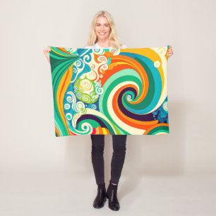 Abstrakte farbenfrohe Retro-70er-Hippie-Wellen-Kun Fleecedecke
