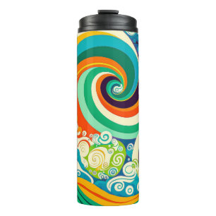 Abstrakte farbenfrohe Retro-70er-Hippie-Wellen-Kun Thermosbecher
