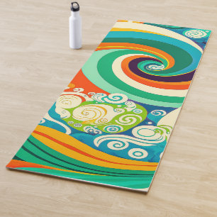 Abstrakte farbenfrohe Retro-70er-Hippie-Wellen-Kun Yogamatte