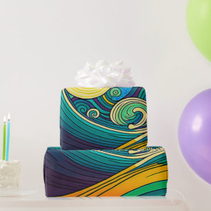 Abstrakte farbenfrohe Retro-70er-Jahre-Hippie-Well Geschenkpapier