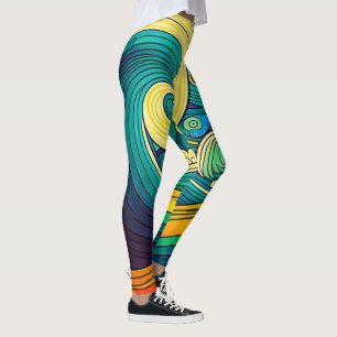 Abstrakte farbenfrohe Retro-70er-Jahre-Hippie-Well Leggings