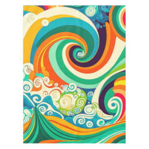 Abstrakte farbenfrohe Retro-70er-Jahre-Hippie-Well Tischdecke