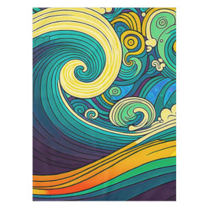 Abstrakte farbenfrohe Retro-70er-Jahre-Hippie-Well Tischdecke