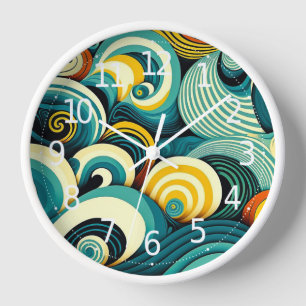 Abstrakte farbenfrohe Retro-70er-Jahre-Hippie-Well Uhr