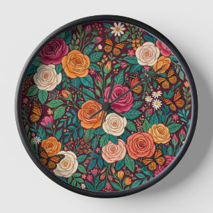 Abstrakte farbenfrohe Rosen Schmetterlinge Kunst U Uhr