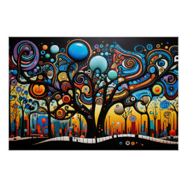 Abstrakte Farbenfrohe, wirbelnde Baumlandschaft Poster