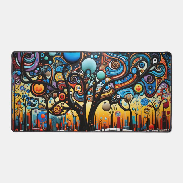 Abstrakte Farbenfrohe, wirbelnde Baumlandschaft Schreibtischunterlage (Vorderseite)