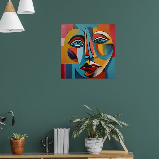 Abstrakte Farbenmalerei eines Gesichts Poster (Wohnzimmer 1)
