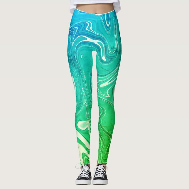 abstrakte Farbenpalette in grüner Farbflüssigkeit Leggings (Vorderseite)