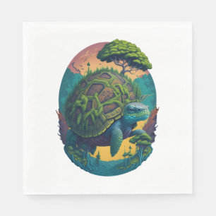 Abstrakte Farbenschildkröte mit Planet Erde Serviette