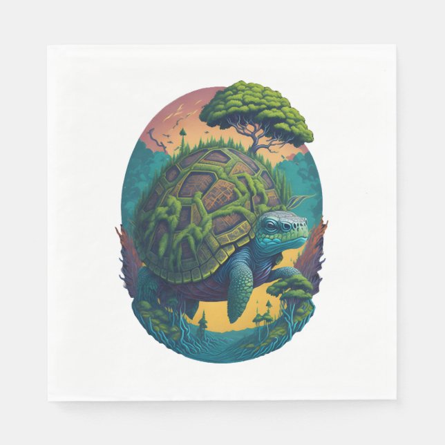 Abstrakte Farbenschildkröte mit Planet Erde Serviette (Vorderseite)