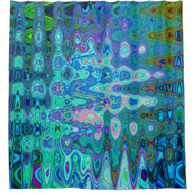 Abstrakte Farbige blaue Wavy Mosaik Retro Duschvorhang (Vorderseite)