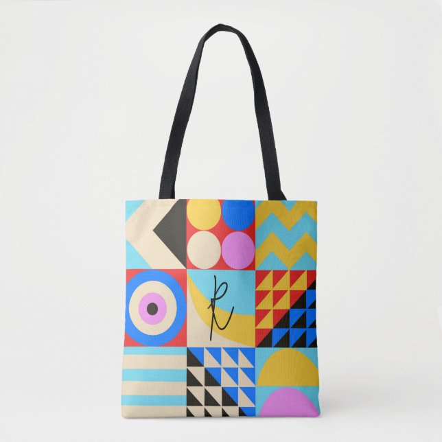 Abstrakte farbige, moderne geometrische Monogramm Tasche (Vorderseite)