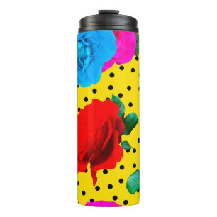 Abstrakte Farbige Real Rose und Metallische Blätte Thermosbecher