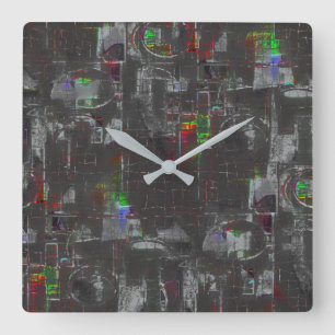Abstrakte, farbige zeichn in dunkler Nacht unter J Quadratische Wanduhr