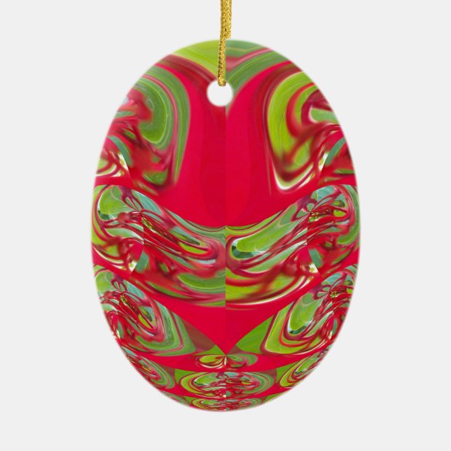 Abstrakte Farbkunst in Rot und Grün Keramikornament (Vorne)