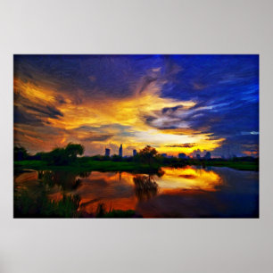 Abstrakte Farbmaleerei   Saigon-Sonnenuntergang Poster