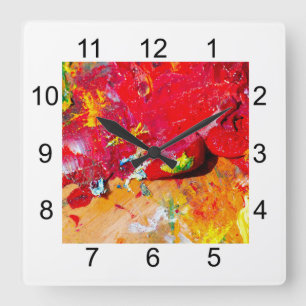 Abstrakte Farbpalette Quadratische Wanduhr
