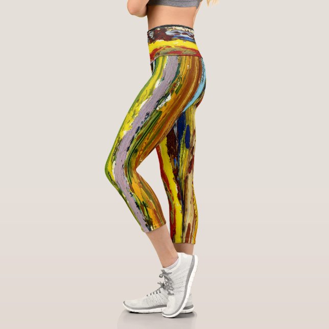 Abstrakte Farbstreifen Capri Leggings (Links)