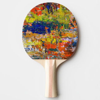 Abstrakte Farbstriche von der Palette des Künstler Tischtennis Schläger
