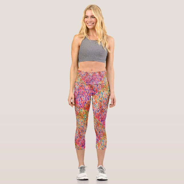 Abstrakte Farbtöne der rosafarbenen Punkte Wasserf Capri Leggings (Vorderseite)
