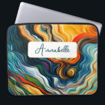 Abstrakte Farbwellen moderner Kunst Laptopschutzhülle<br><div class="desc">Dieses moderne,  abstrakte Notebook-Ärmeldesign ist auffallend und macht mit seinen reichen Juwelenfarben und Texturen eine wahre Aussage. Lebhaft und atemberaubend. Fügen Sie einen Namen hinzu,  um ihn zu personalisieren. Erstellt von der einfachen Farmhouse Press.</div>