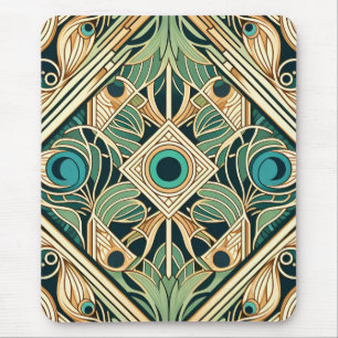 Abstrakte Federn aus Gold und Grün Mousepad