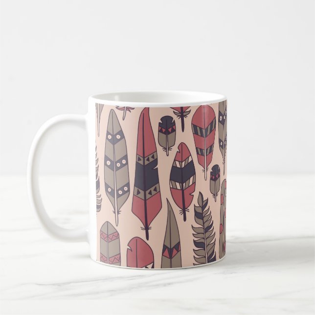 Abstrakte Federn: farbenfroher Vintager Hintergrun Kaffeetasse (Links)
