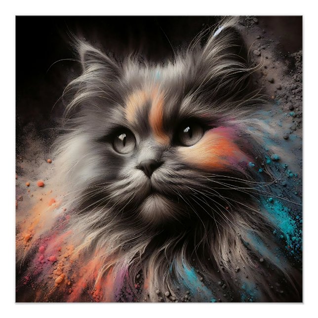 Abstrakte Feline Art Langhaarige Katze Poster (Vorderseite)
