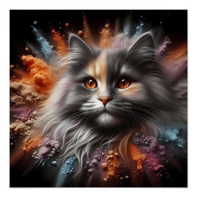 Abstrakte Feline Art Langhaarige Katze Poster (Vorderseite)