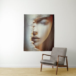 Abstrakte feminine Gesichtswandkunst – Moderne Tex Wandteppich