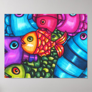 Abstrakte Fische  Meereswelt Original Art Poster