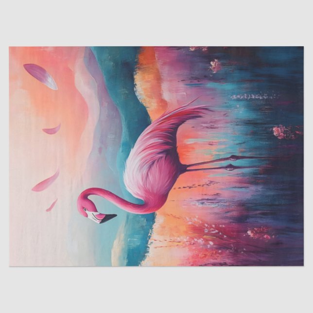 Abstrakte Flamingo-Ölmalerei Dekoupage Seidenpapier (Vorderseite)