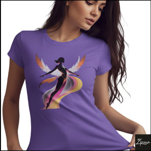 Abstrakte fliegende Frau Neon-Fluss-Silhouette T-Shirt