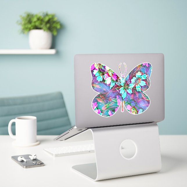 Abstrakte Flora-Blume-Schmetterlingsklemme Aufkleber (Laptop auf Schreibtisch)