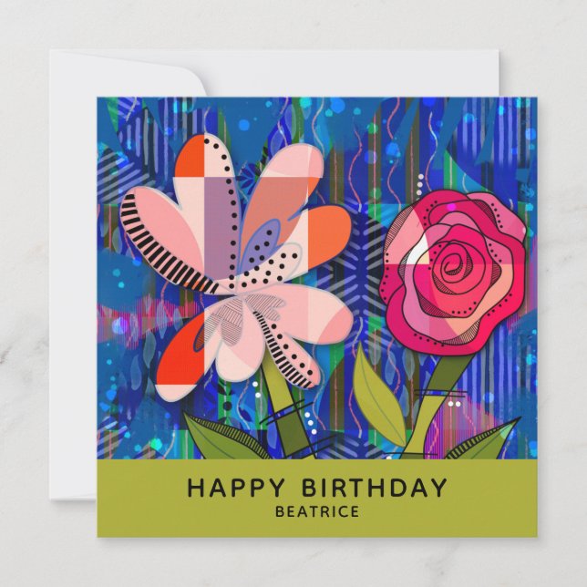 Abstrakte Floral Happy Birthday Custom Message Car Karte (Vorderseite)