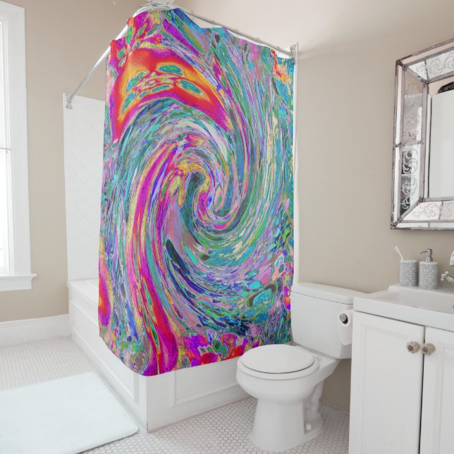 Abstrakte floral Psychedelische Regenbogenwellen Duschvorhang (Beispiel)