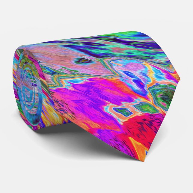 Abstrakte floral Psychedelische Regenbogenwellen Krawatte (Gerollt)
