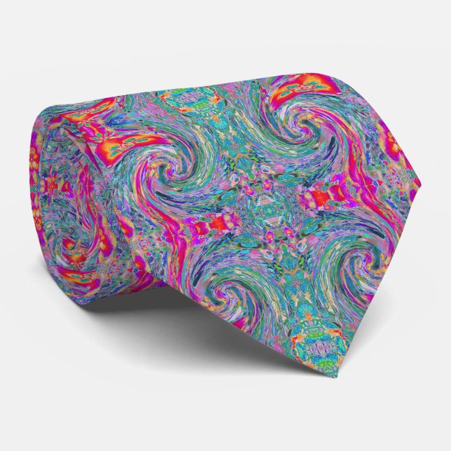 Abstrakte floral Psychedelische Regenbogenwellen Krawatte (Gerollt)