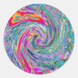 Abstrakte floral Psychedelische Regenbogenwellen Runder Aufkleber