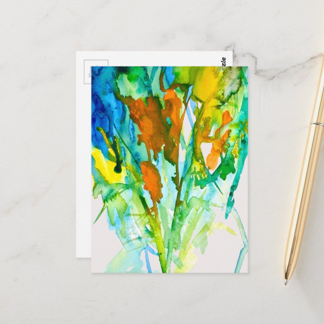 Abstrakte florale Aquarellkunst Postkarte (Vorderseite/Rückseite Beispiel)