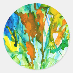 Abstrakte florale Aquarellkunst Runder Aufkleber