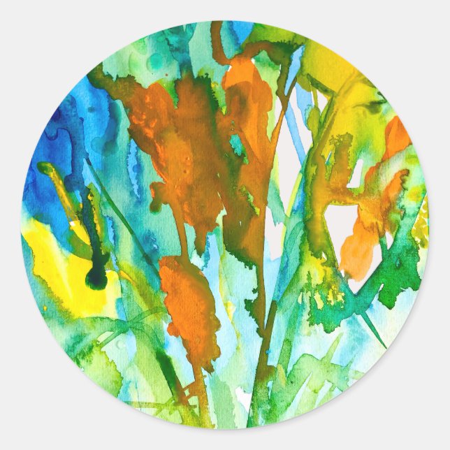 Abstrakte florale Aquarellkunst Runder Aufkleber (Vorderseite)