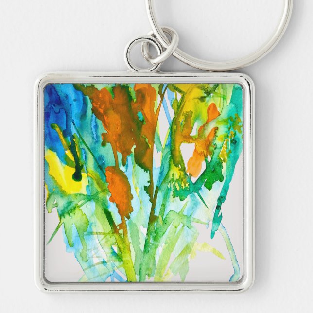 Abstrakte florale Aquarellkunst Schlüsselanhänger (Vorne)