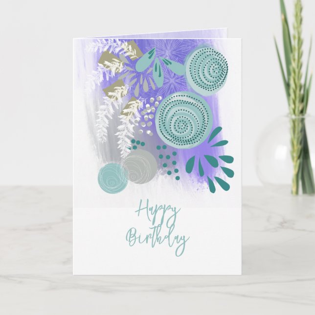 Abstrakte florale Happy Birthday Grußkarte Dankeskarte (Vorderseite)
