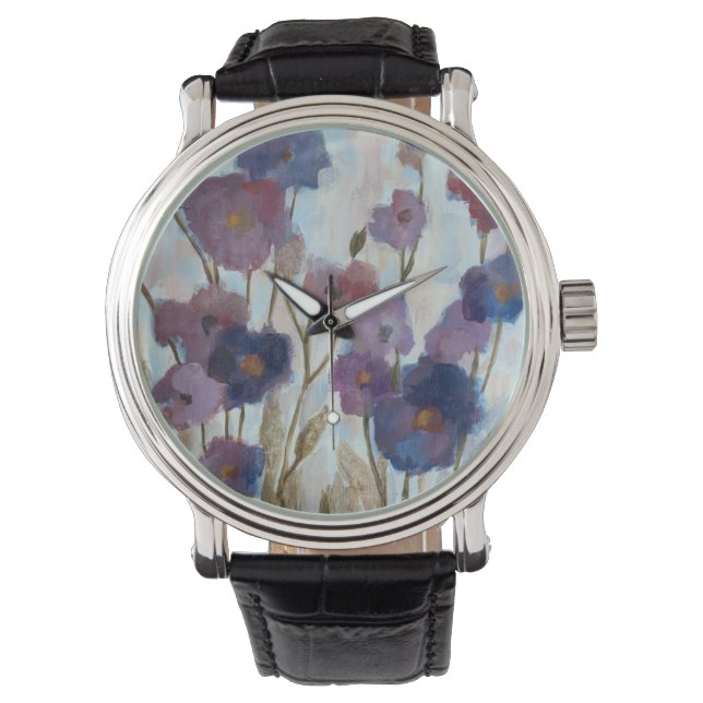 Abstrakte Florale in Lila Armbanduhr (Vorderseite)