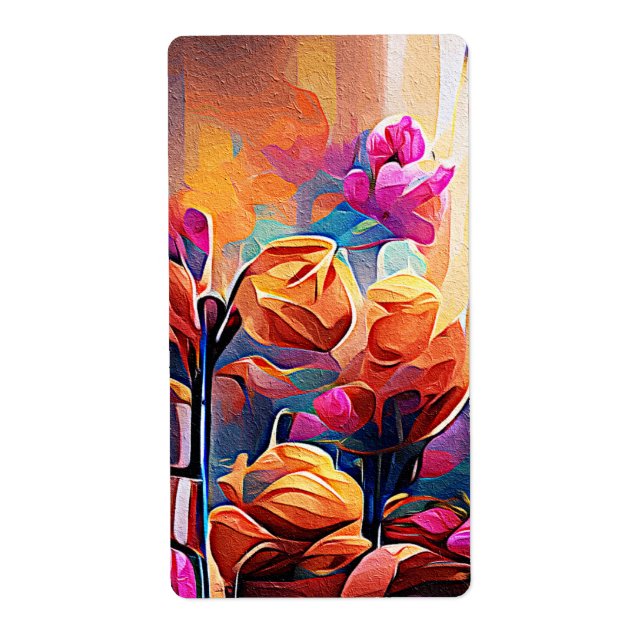 Abstrakte florale Kunst Orange Red Blue Blumen (Vorne)