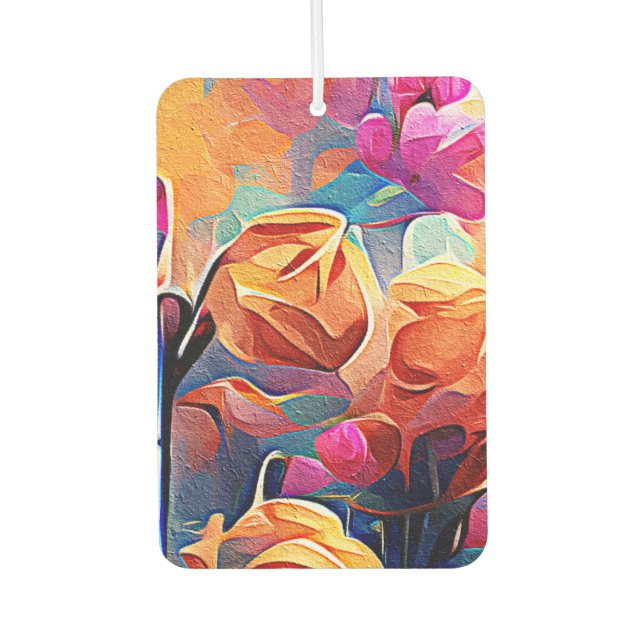 Abstrakte florale Kunst Orange Red Blue Blumen Autolufterfrischer (Vorderseite)